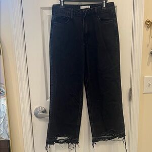 Women's Black Distressed Wide Leg Jeans